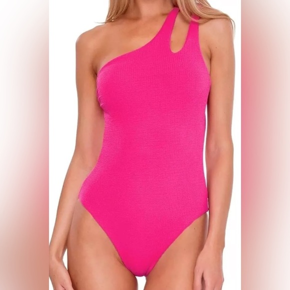 NWT Becca by Rebecca Virtue Pink Asymmetrical One-Piece Swimsuit L48555; L - Picture 1 of 7